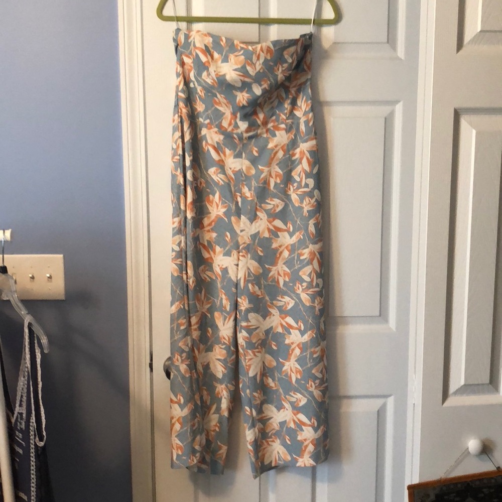 Strapless tropical print jumpsuit